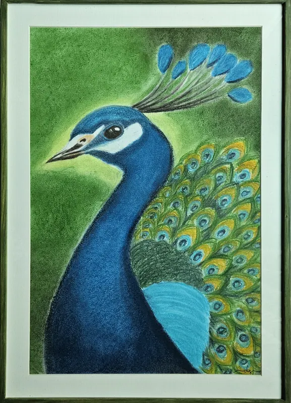 Whispering Plumage, soft pastel by Simpy Bansal — full view